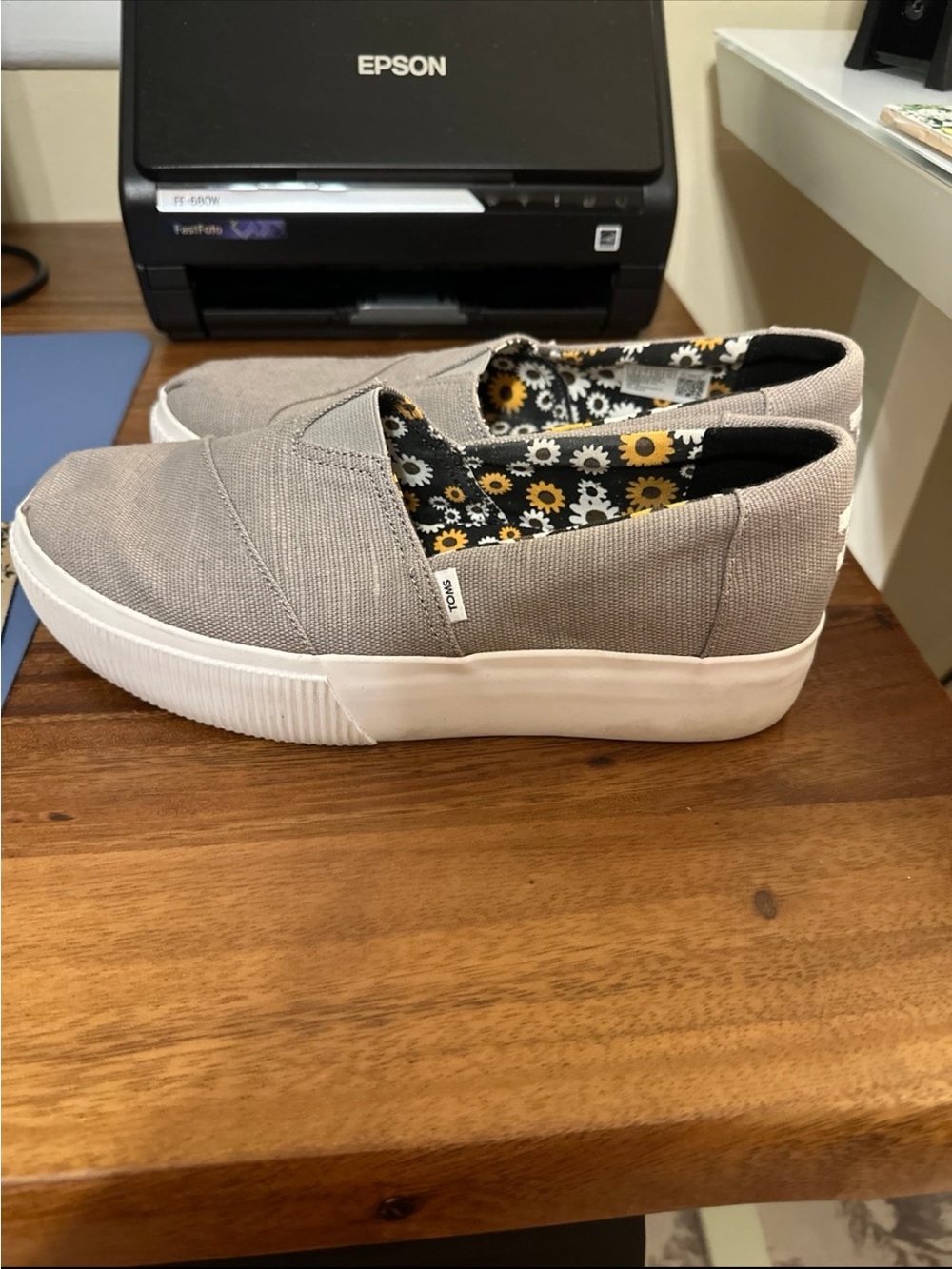 Grey Platform TOMS Sneakers— Size 9 Canvas Slip-On Shoes - Picture 2 of 4